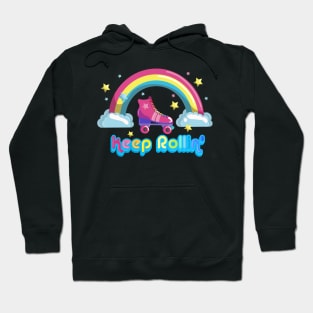 Keep Rolling Roller Skating Rainbow Seventies Style Hoodie